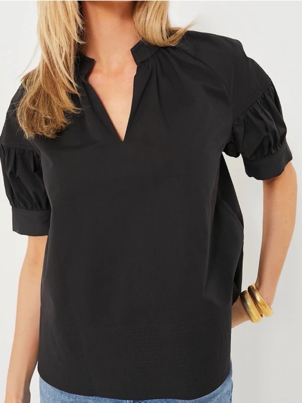 Tuckernuck Ruthie Black V-Neck Puff Sleeve Blouse
